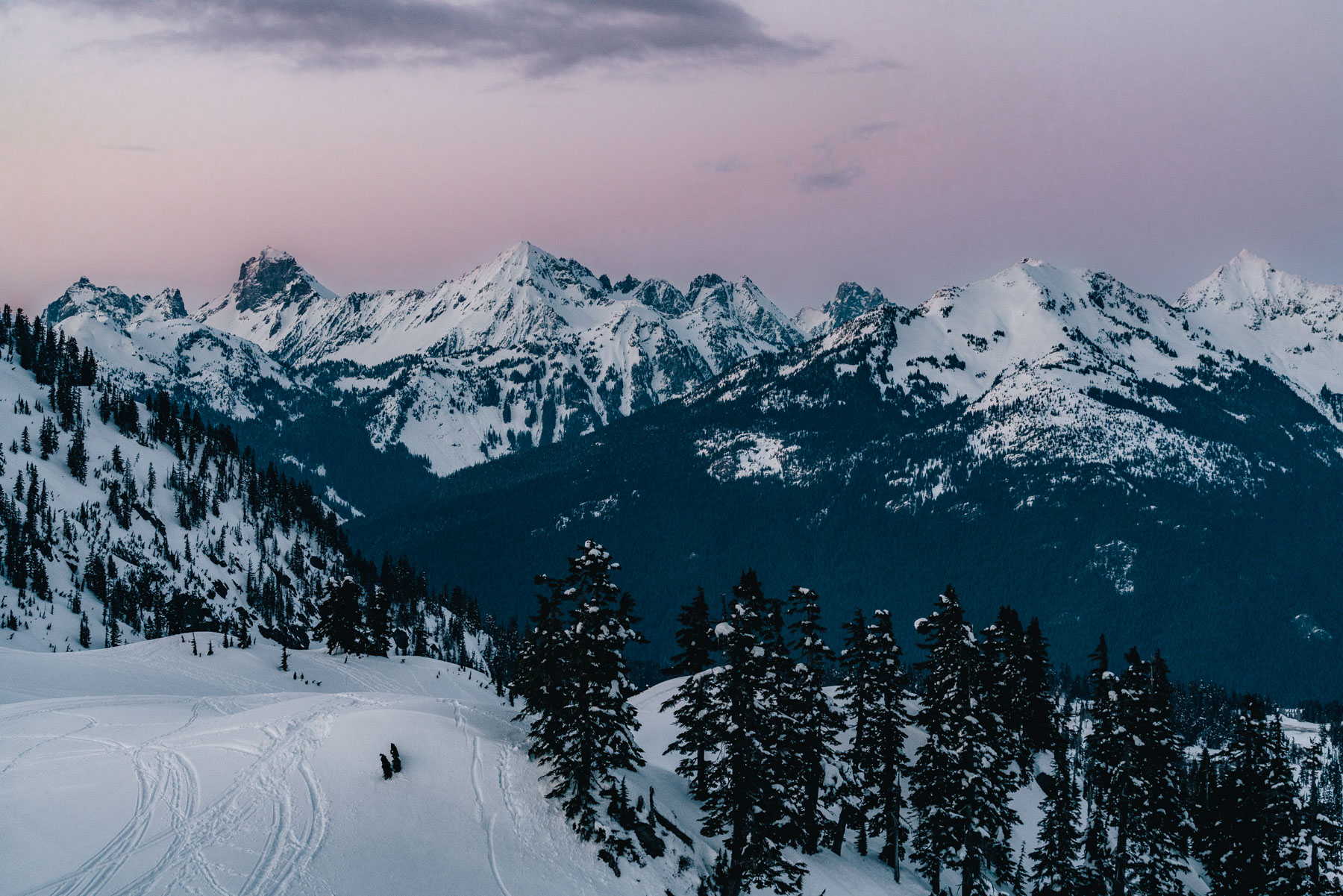 blue hour at Artist Point Snowshoe Trail