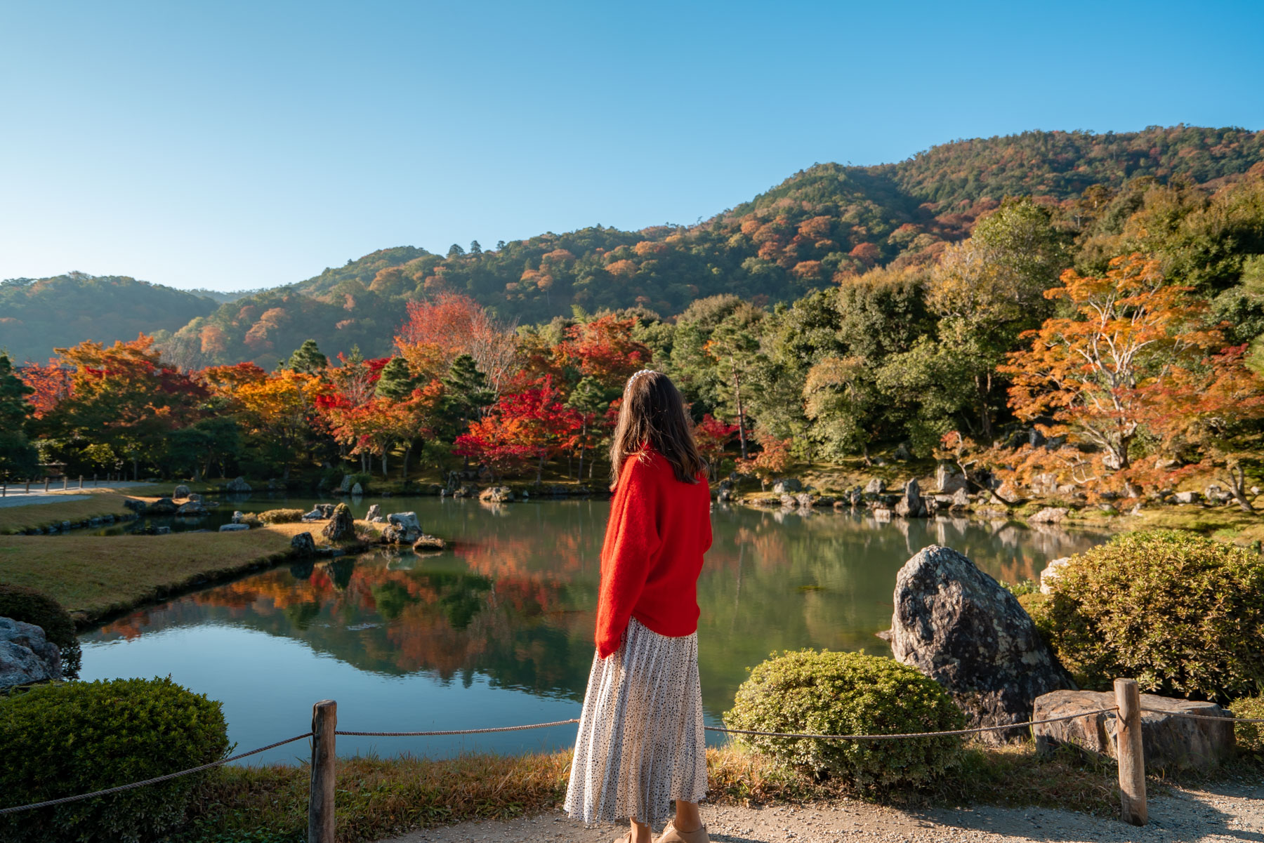 Tenryuji Temple and gardens in fall in Kyoto